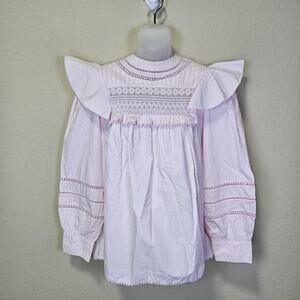 J.Crew Crochet Lace Ruffle Blouse S Pastel Pink Cottagecore Prairie Top Cotton